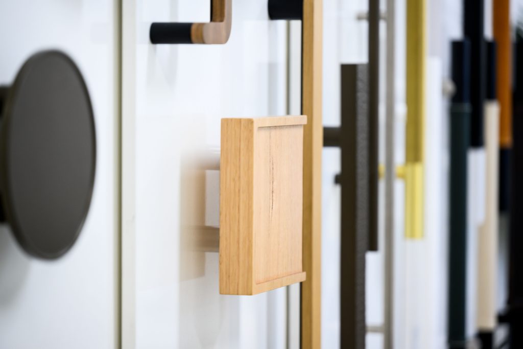 square timber pull handle on a wall